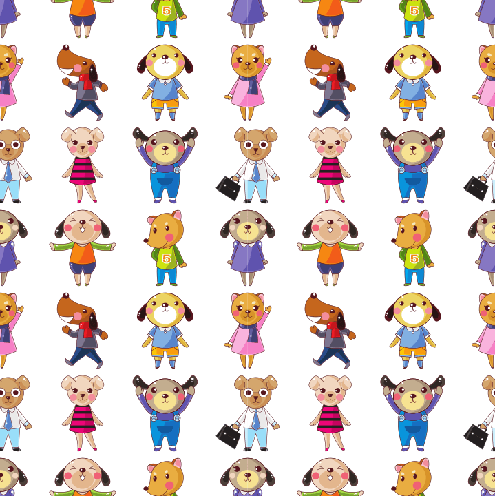 Anime Dog Characters Fabric - White