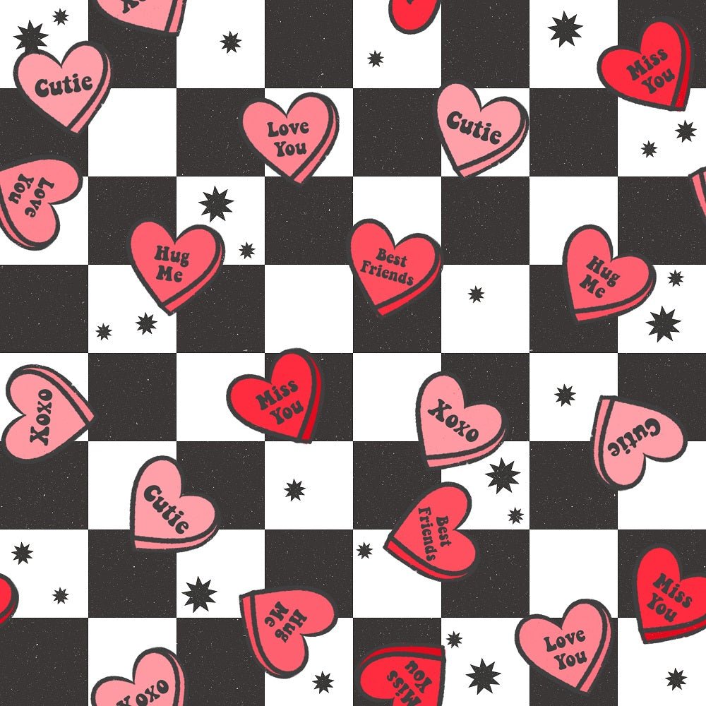 Trendy Love Hearts Checkered Fabric
