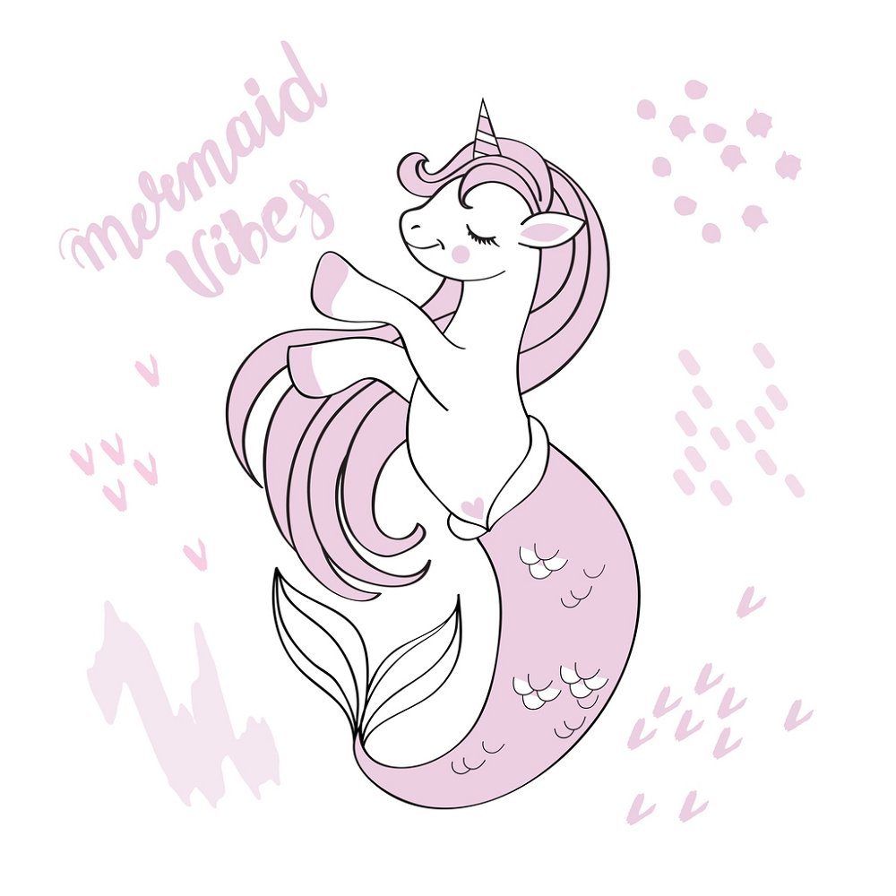 Unicorn Mermaid Fabric Panel - Pink