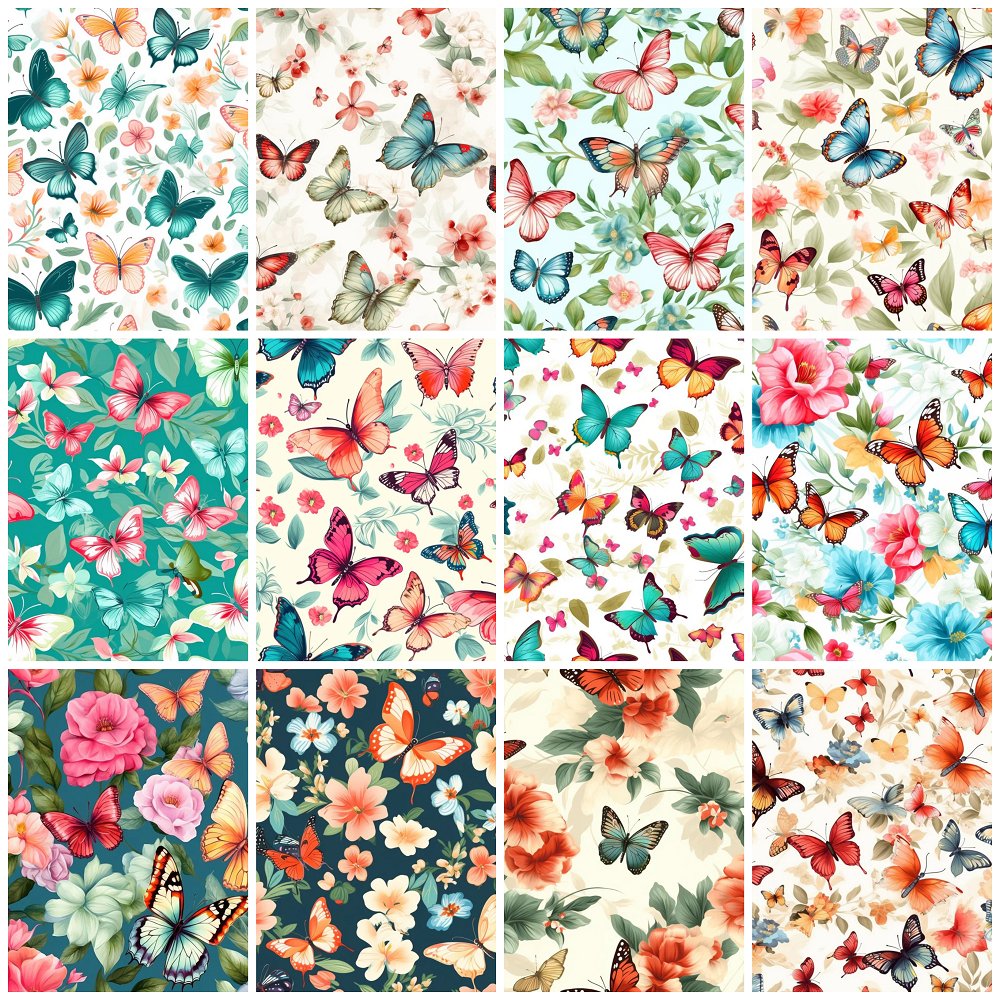 Vibrant Watercolor Butterflies Fat Quarter Bundle - 12 Pieces