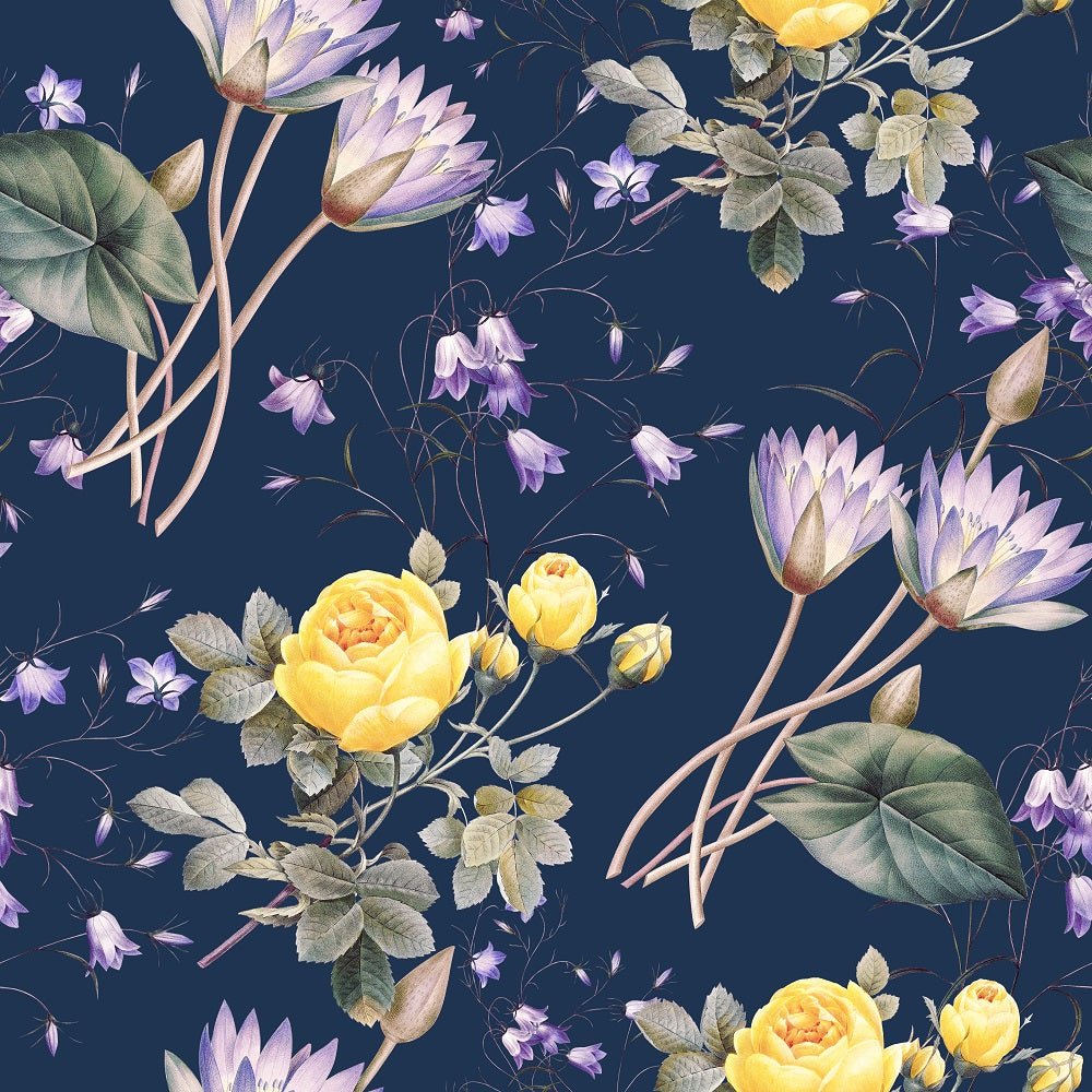 Vintage Floral Dreams Summer Dream Fabric - Dark Purple