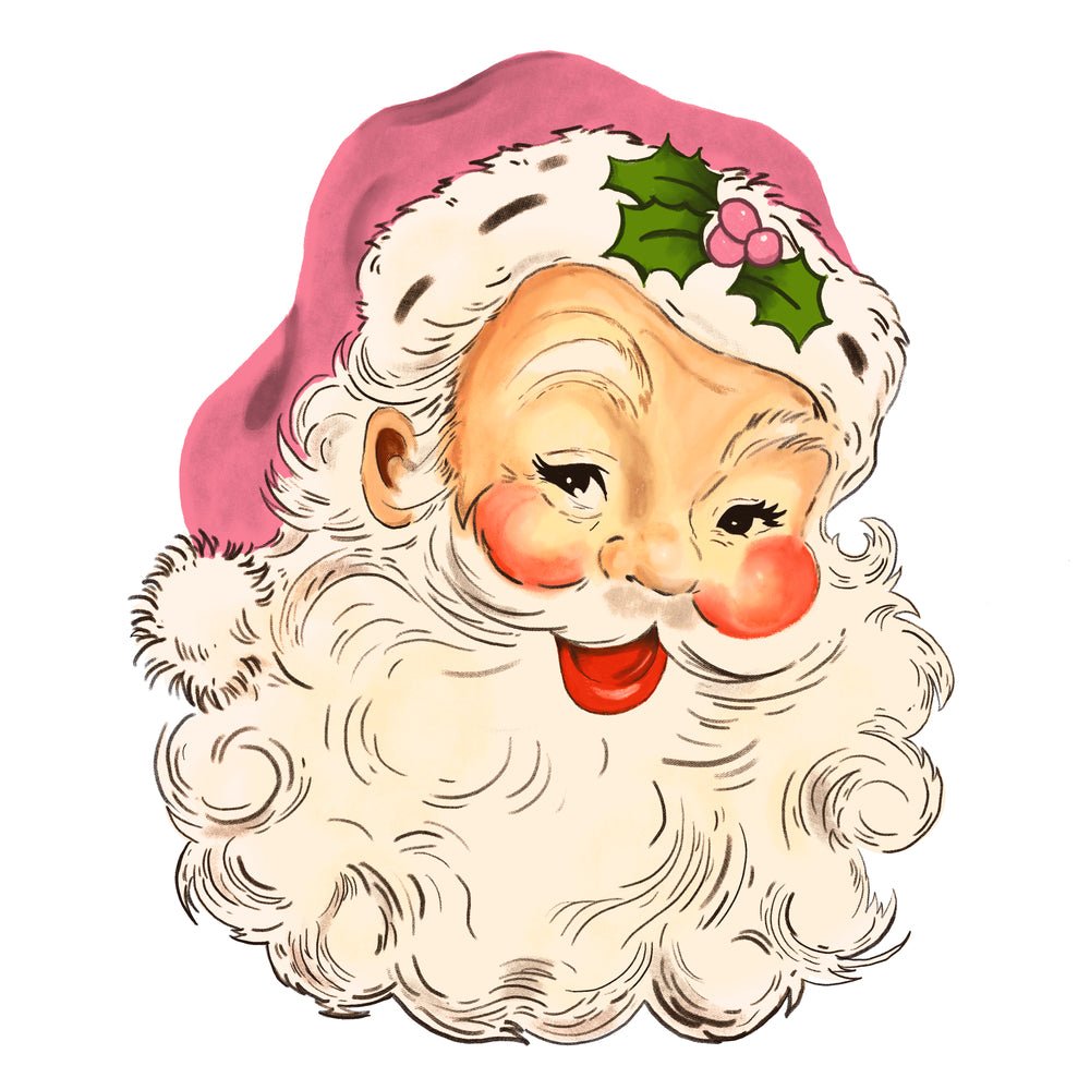 Vintage Santa Claus #2 Fabric Panel - Pink