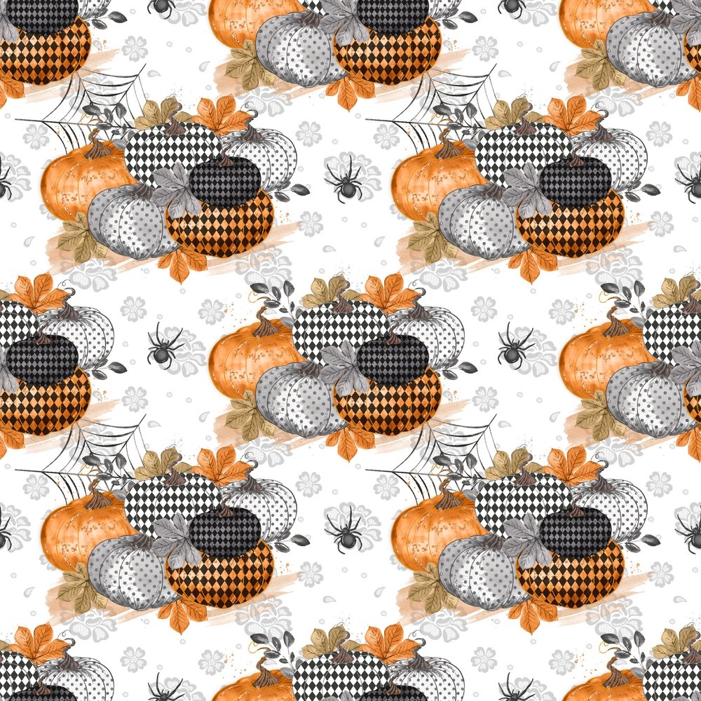 Vintage Trick or Treat Pumpkins Fabric - White
