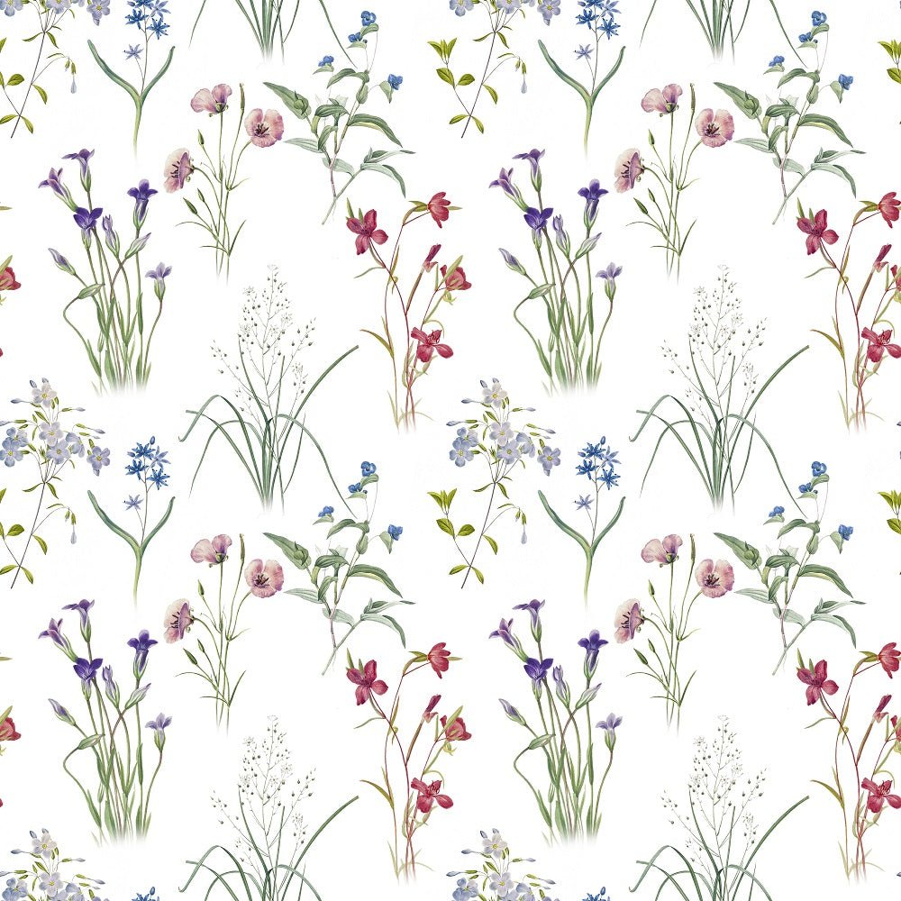 Vintage Wildflowers #4 Fabric - White