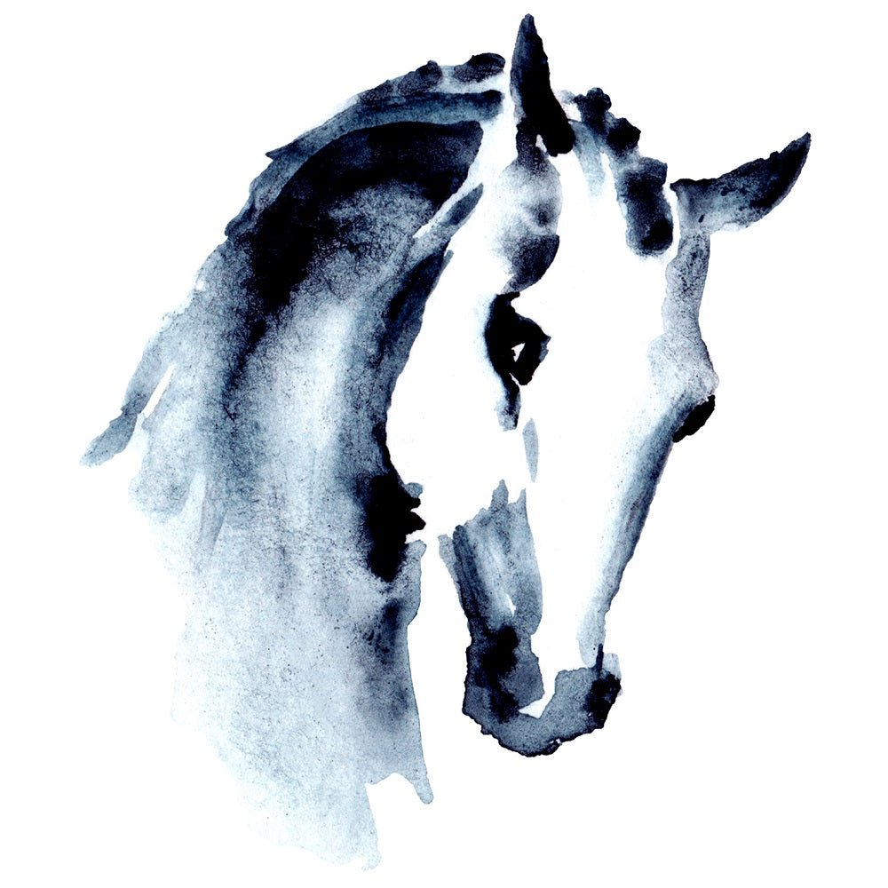 Watercolor Arabian Horse Head Fabric Panel - Blue