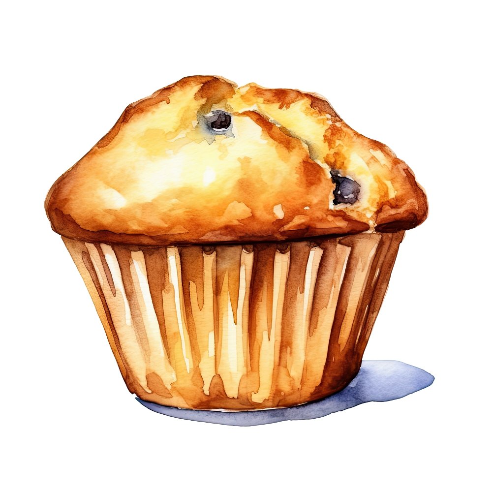 Watercolor Baked Goods Muffin Fabric Panel