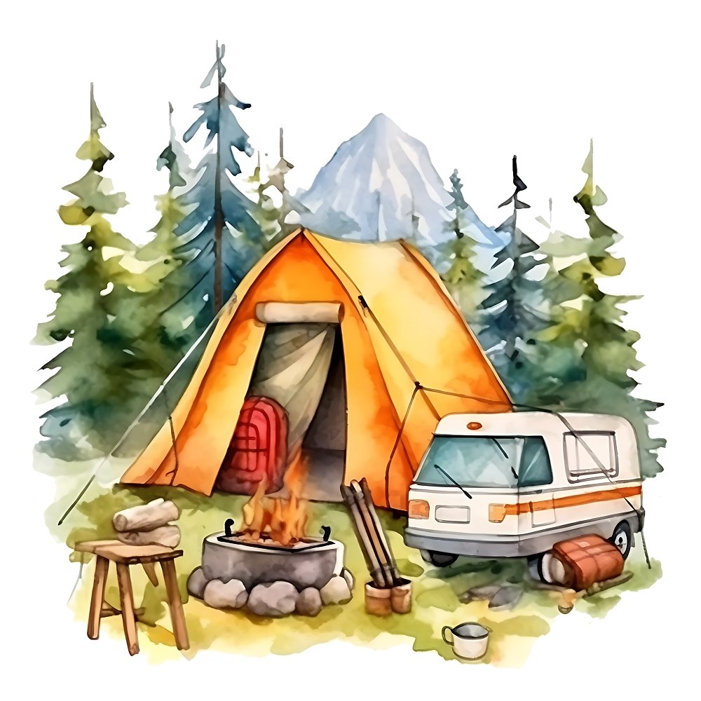 Watercolor Camping #9 Fabric Panel