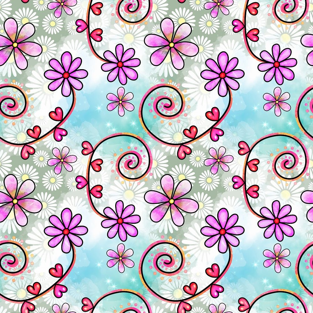 Watercolor Floral Collage #2 Fabric