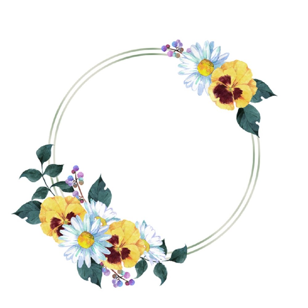 Watercolor Floral, Pansy And Daisy Wreath Fabric Panel - White