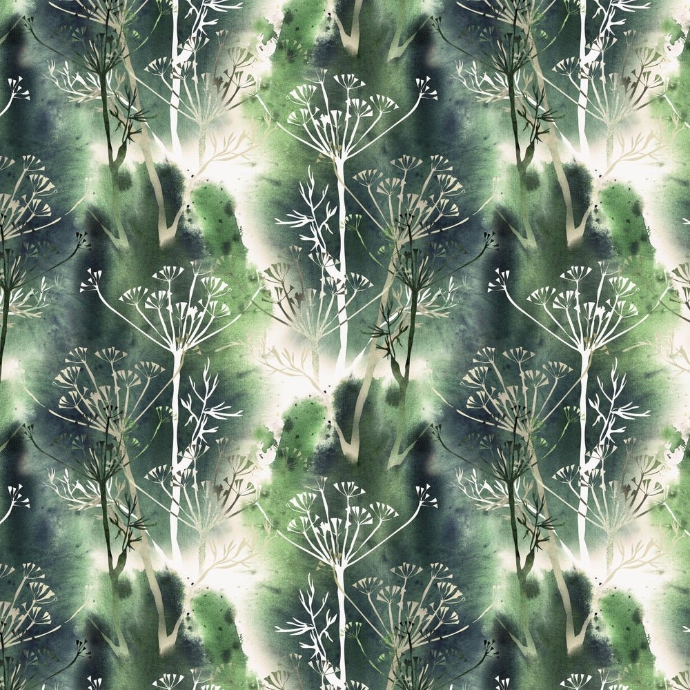 Watercolor Grunge Dill Flowers Fabric - Green