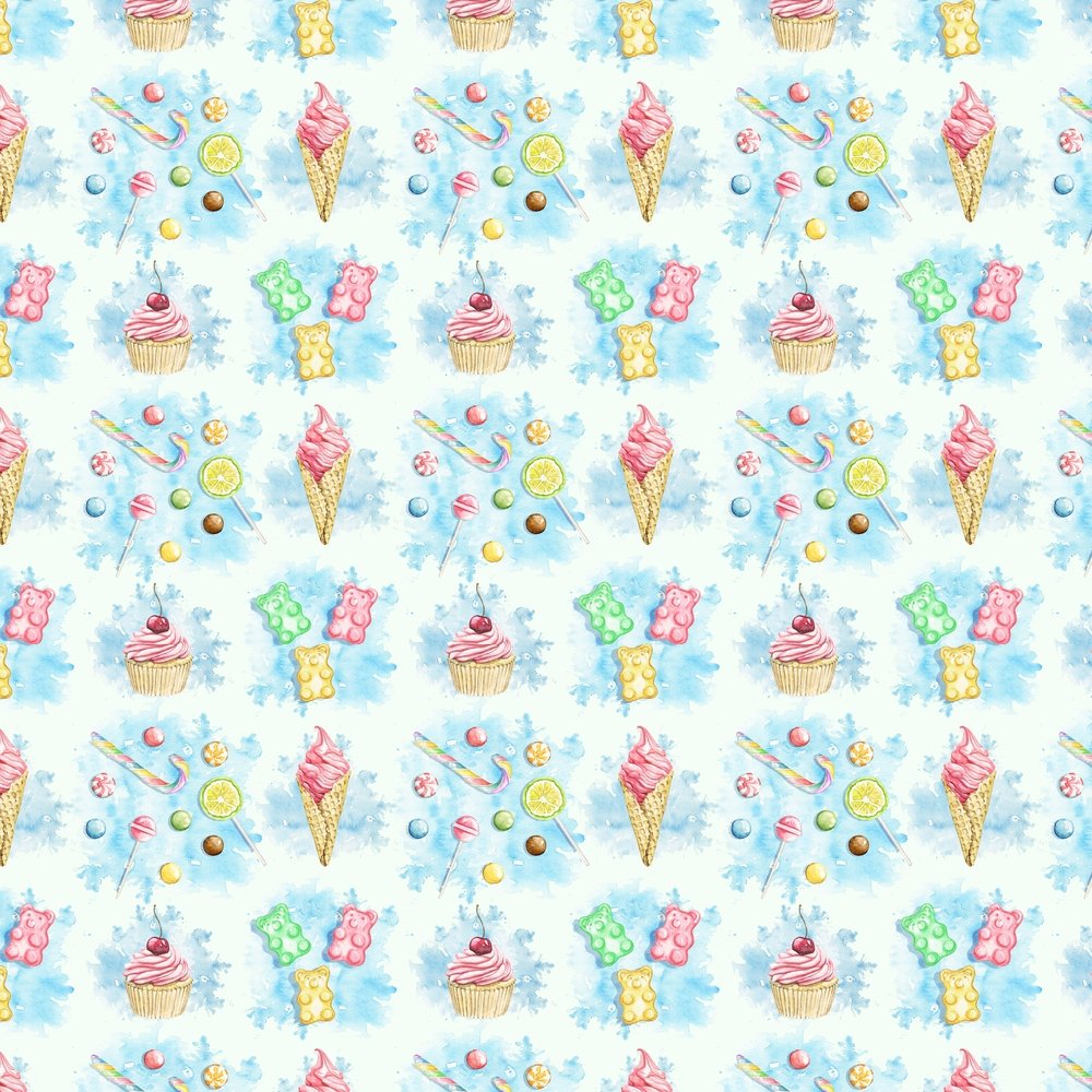 Allover Candy & Cupcakes Fabric - Blue