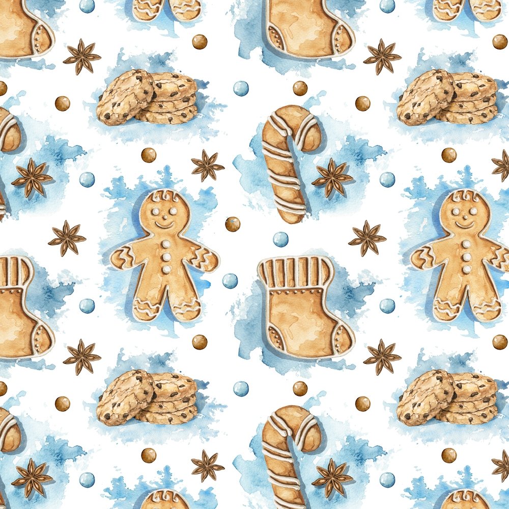 Allover Gingerbread Cookie Fabric - Blue