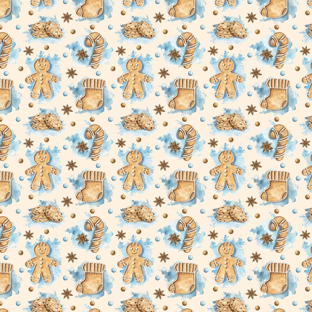Allover Gingerbread Cookie Fabric - Tan