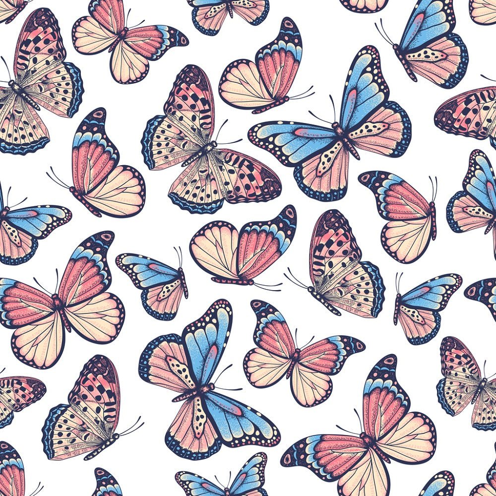 Allover Hand Drawn Butterfly Fabric - Multi