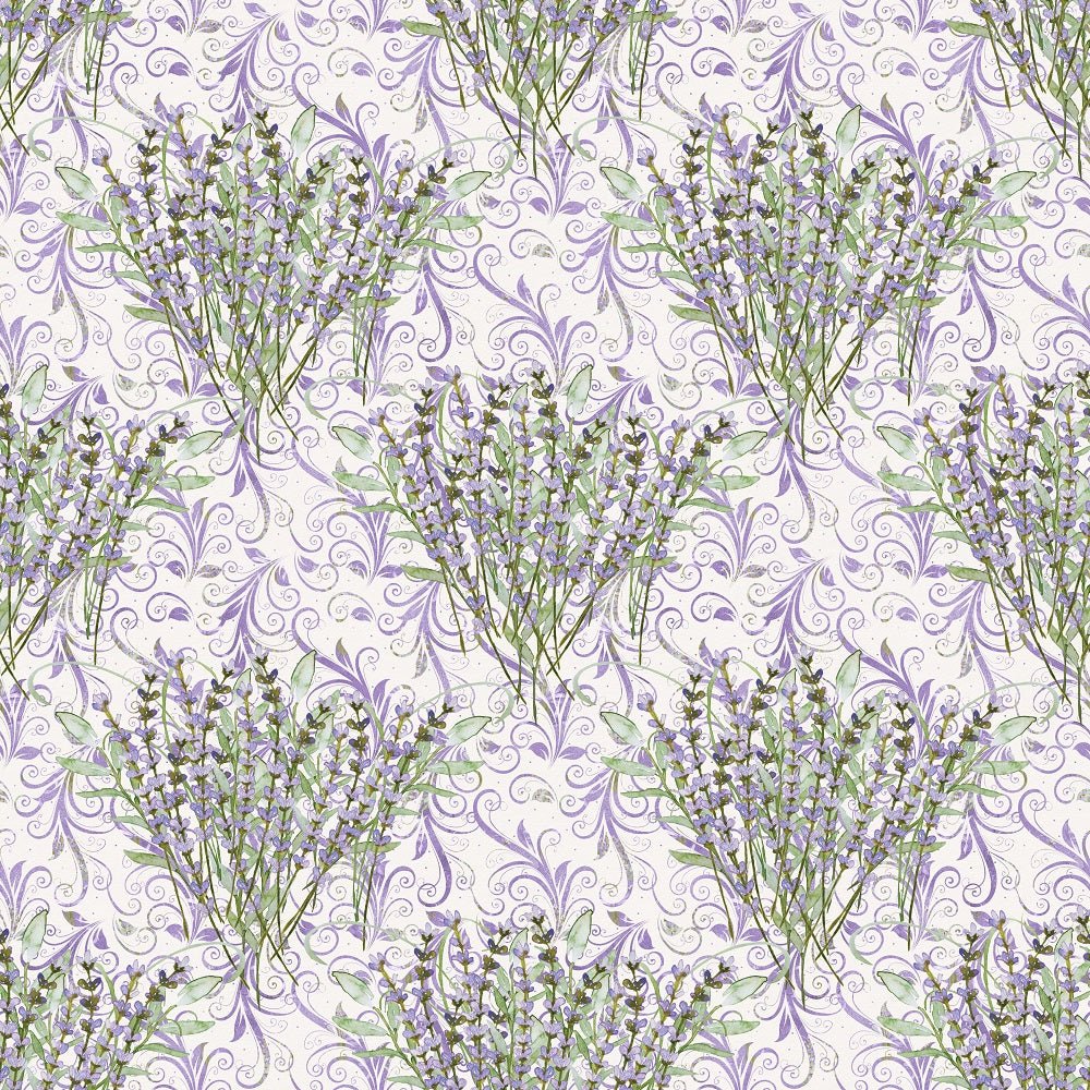 Allover Lavender Plants on Vines Fabric - Cream