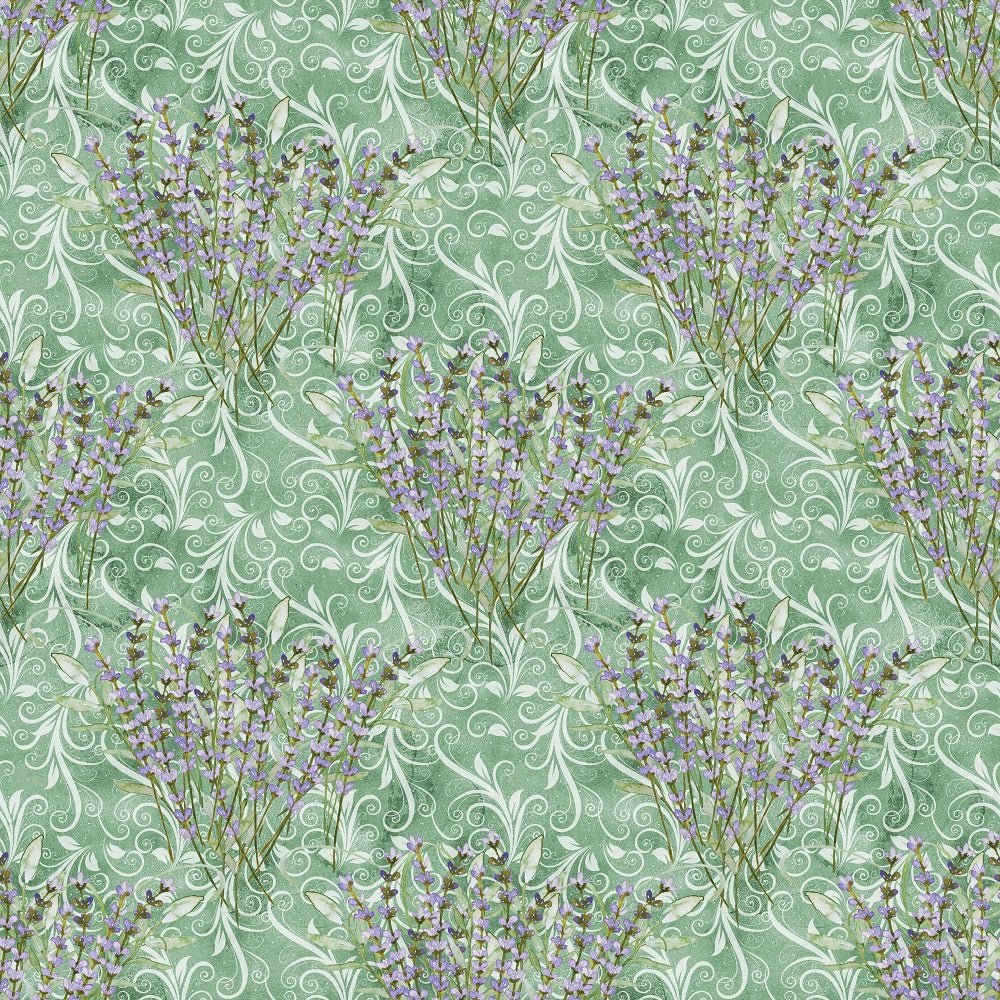 Allover Lavender Plants on Vines Fabric - Green