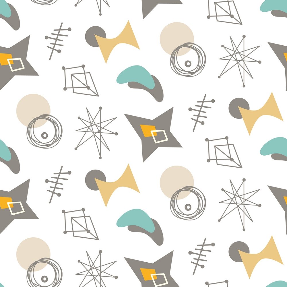 Allover Retro Shapes Fabric - White