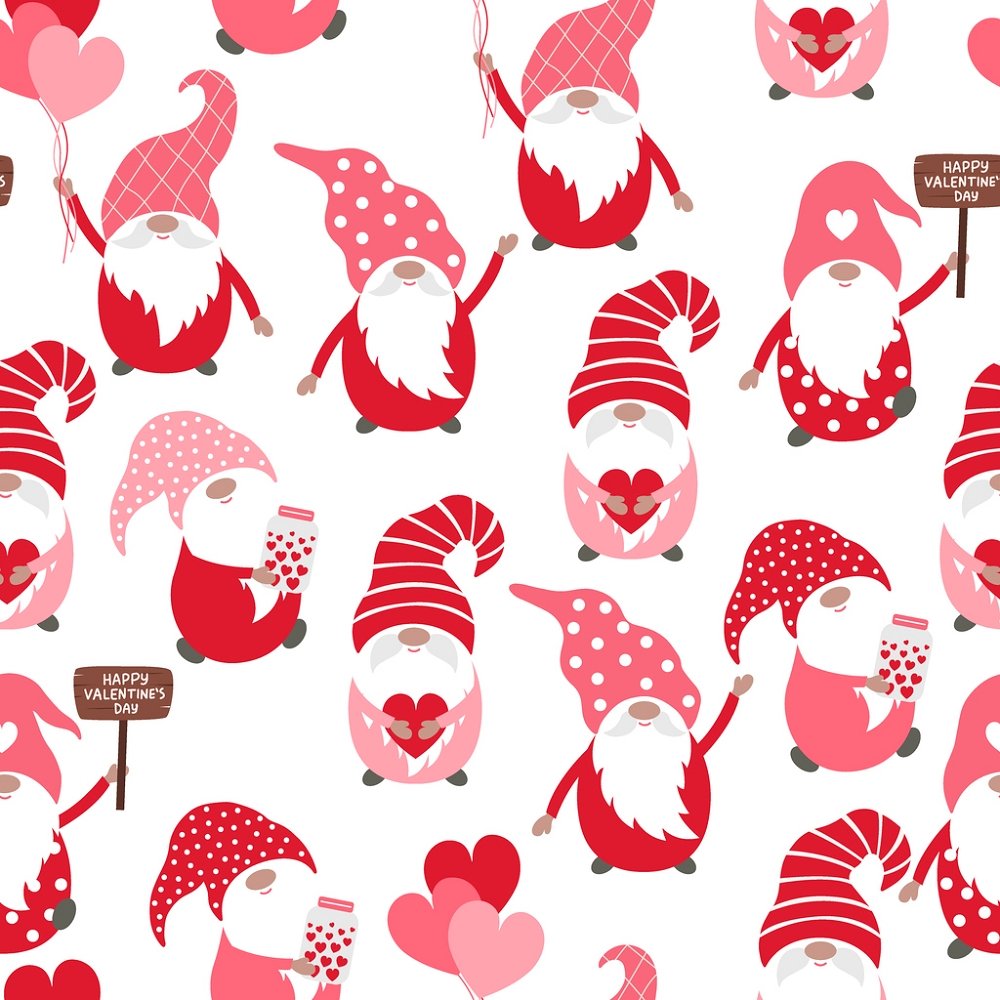 Allover Valentine Gnomes Fabric - Pink