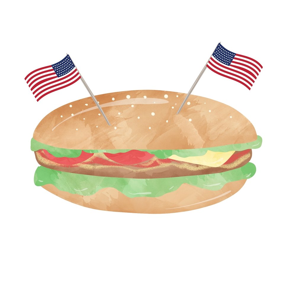 American Flag Cheeseburger Fabric Panel