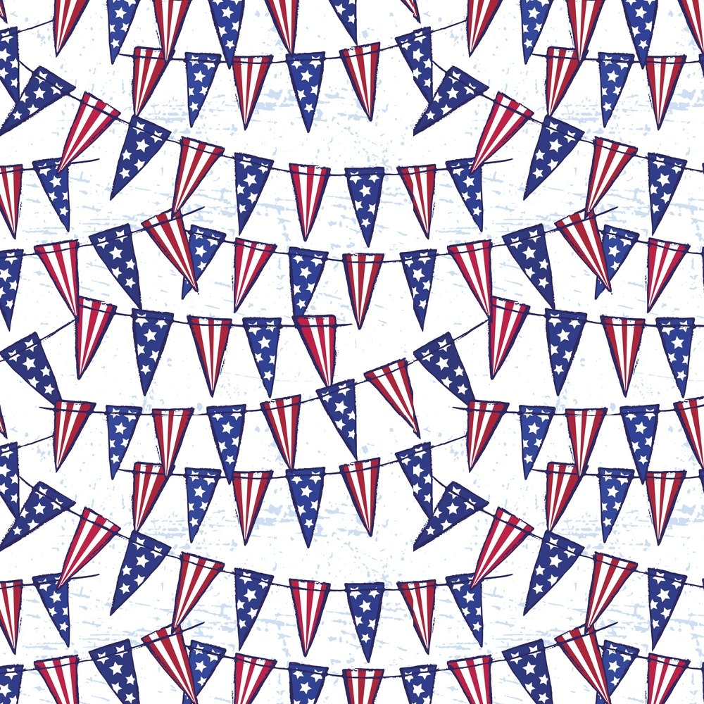 American Flag Garland Fabric - White
