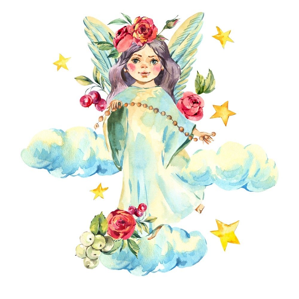 Angel With Beads In The Clouds Fabric Panel