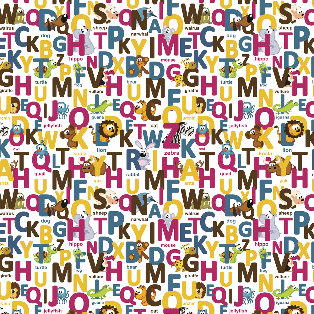 Animal Alphabet Fabric - White