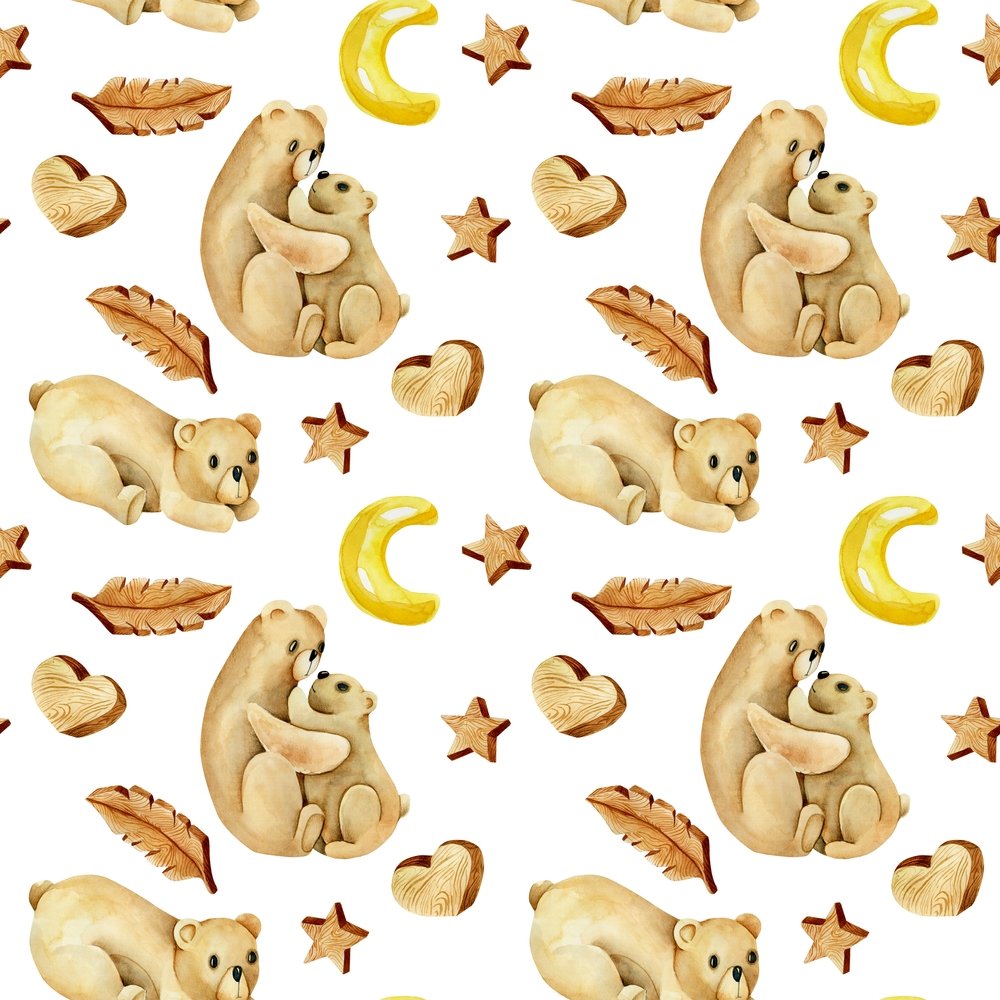 Animal Life Bear with Cubs Fabric