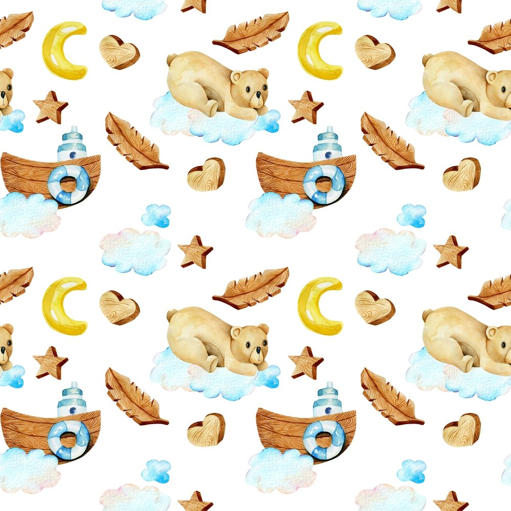 Animal Life Bears on Clouds Fabric