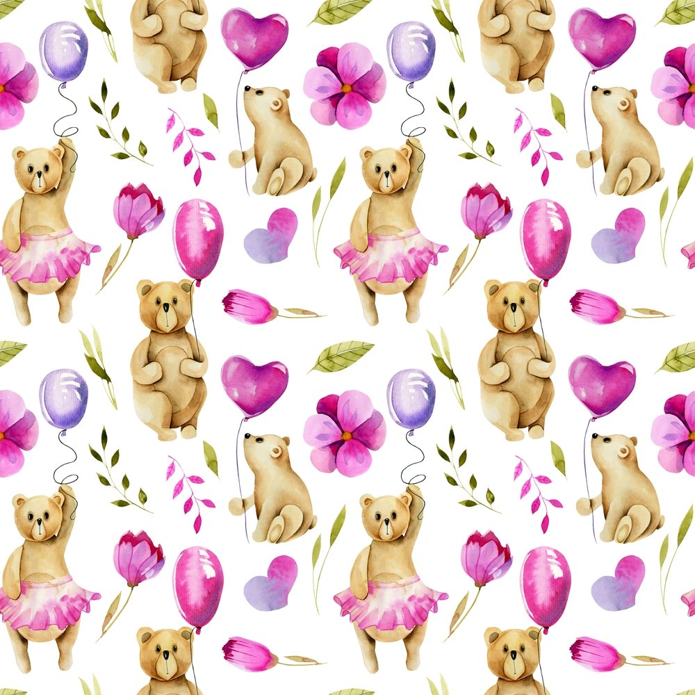 Animal Life Bears with Balloons Fabric