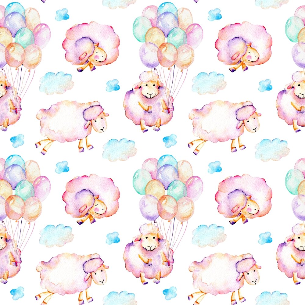 Animal Life Lambs and Balloons Fabric