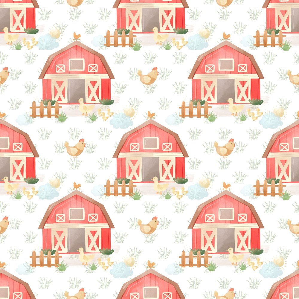 The Cutest Little Farm Barn Fabric - White