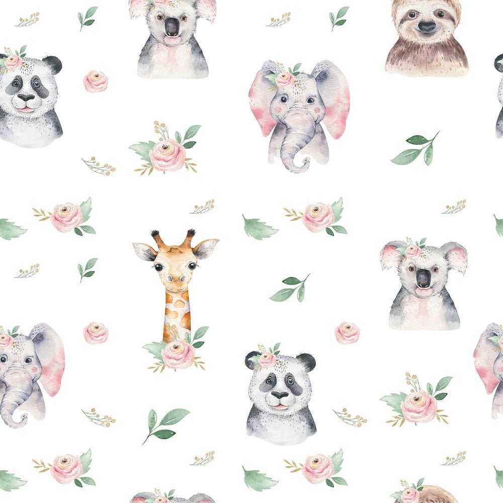 Tropical Cartoon Animals Allover Fabric - White