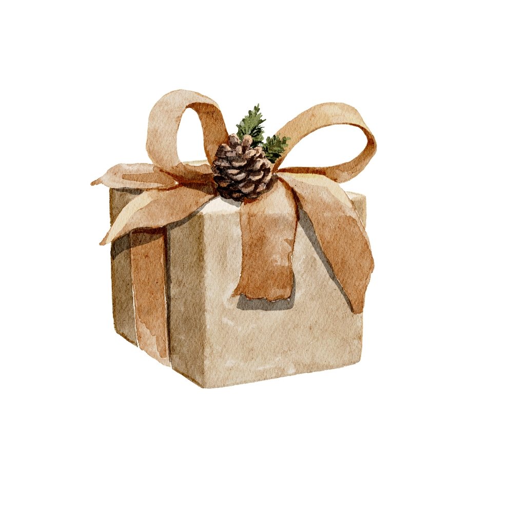 Vintage Christmas Box & Bow Fabric Panel