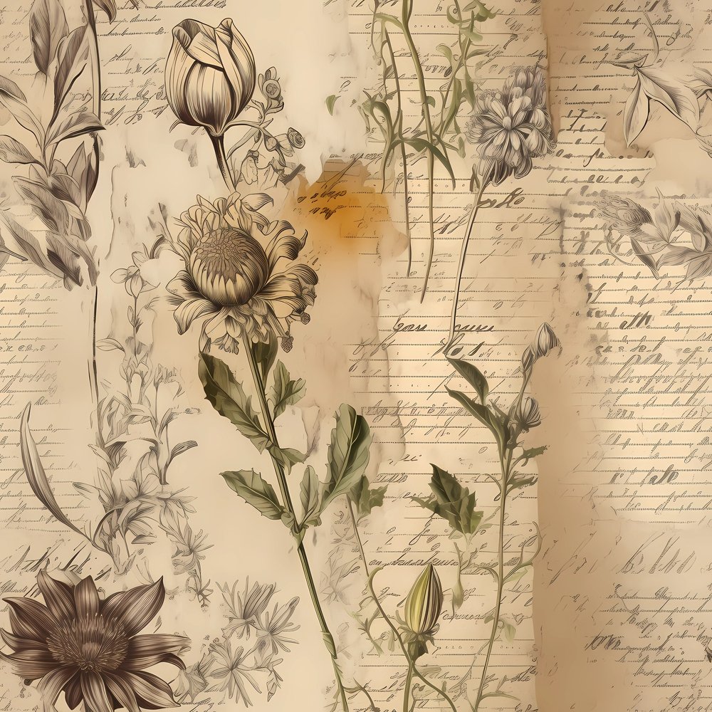 Vintage Floral Love Letters #9 Fabric