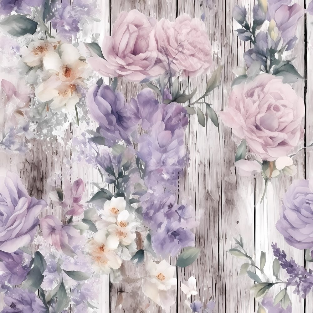 Vintage Florals on Wood Planks #8 Fabric
