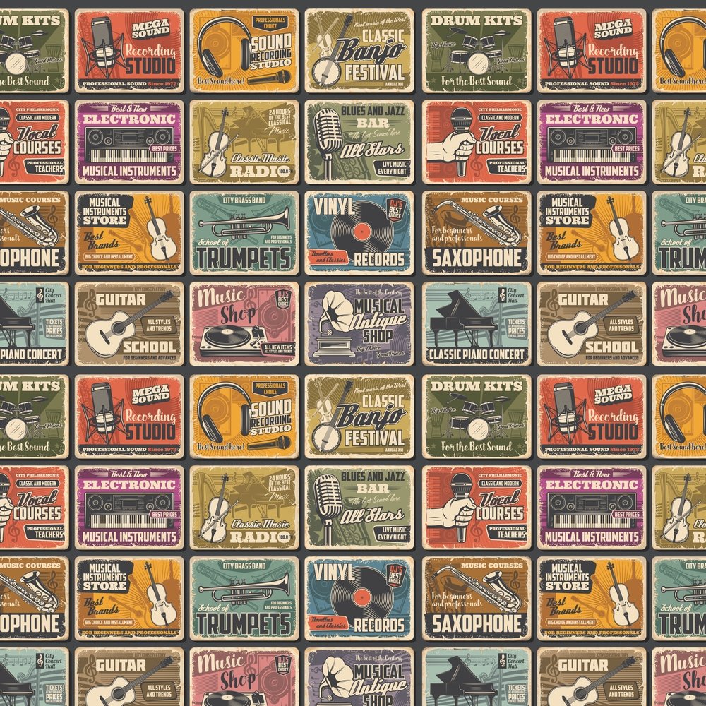 Vintage Music Poster Fabric - Multi