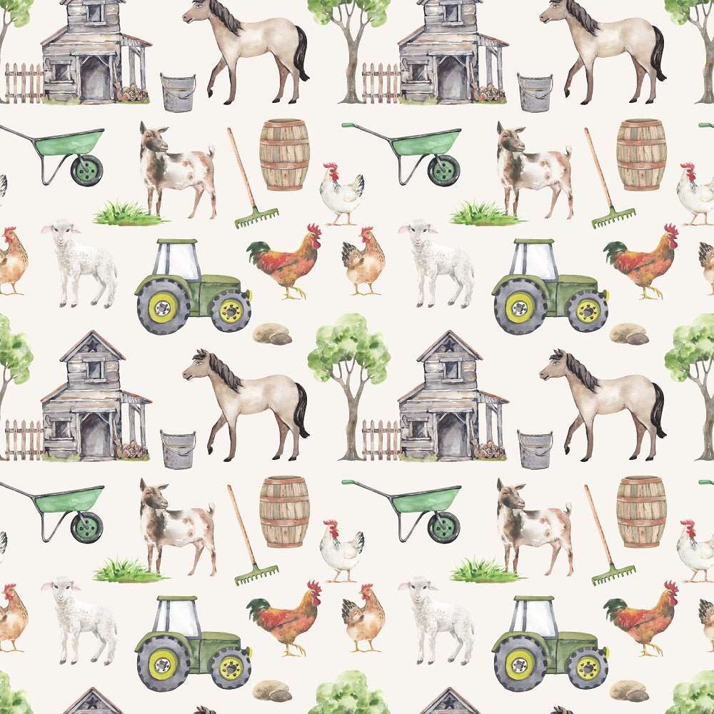 Watercolor Allover Goat Farm Fabric - Tan