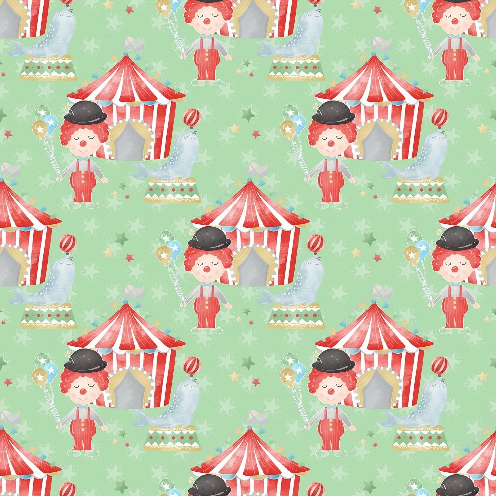 Watercolor Circus Scene #3 Fabric - Green