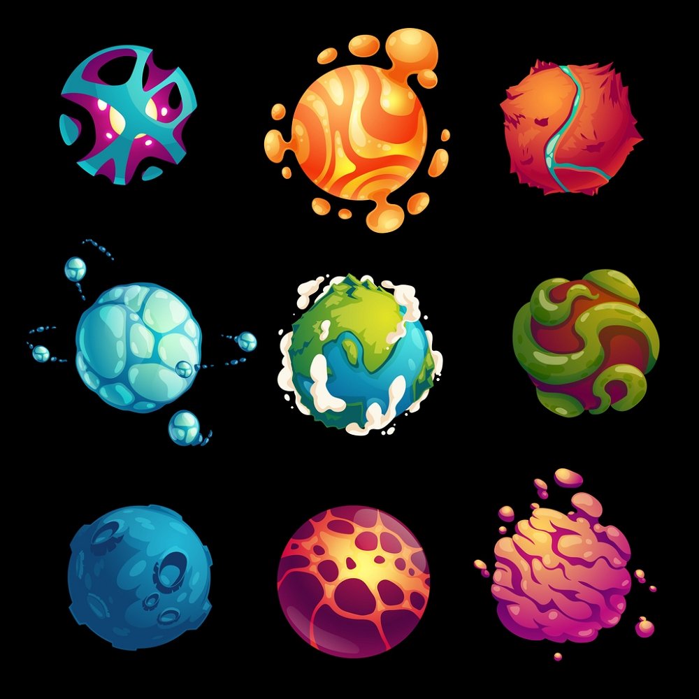 Alien Space Planets Fabric Panel - Black