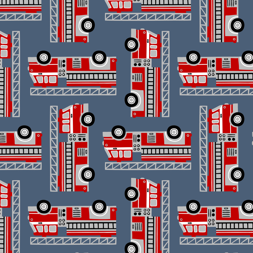 All Over Firetruck Fabric - Blue