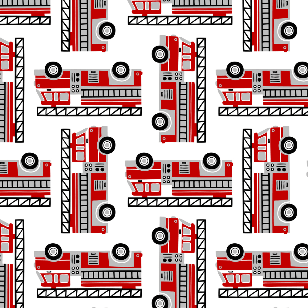 All Over Firetruck Fabric - White
