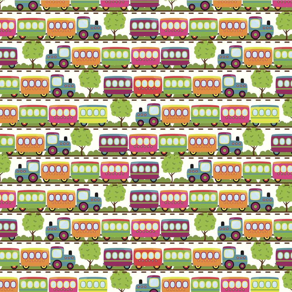All Over Train Fabric - Multi