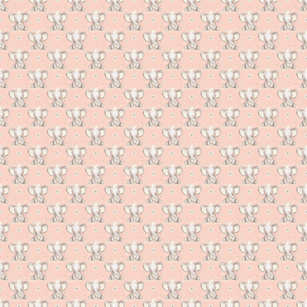 Sweet Baby Elephant & Florals Fabric - Pink