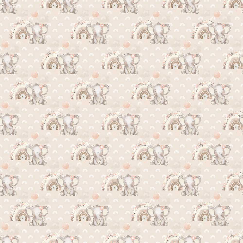 Sweet Baby Elephants & Rainbows Fabric - Tan