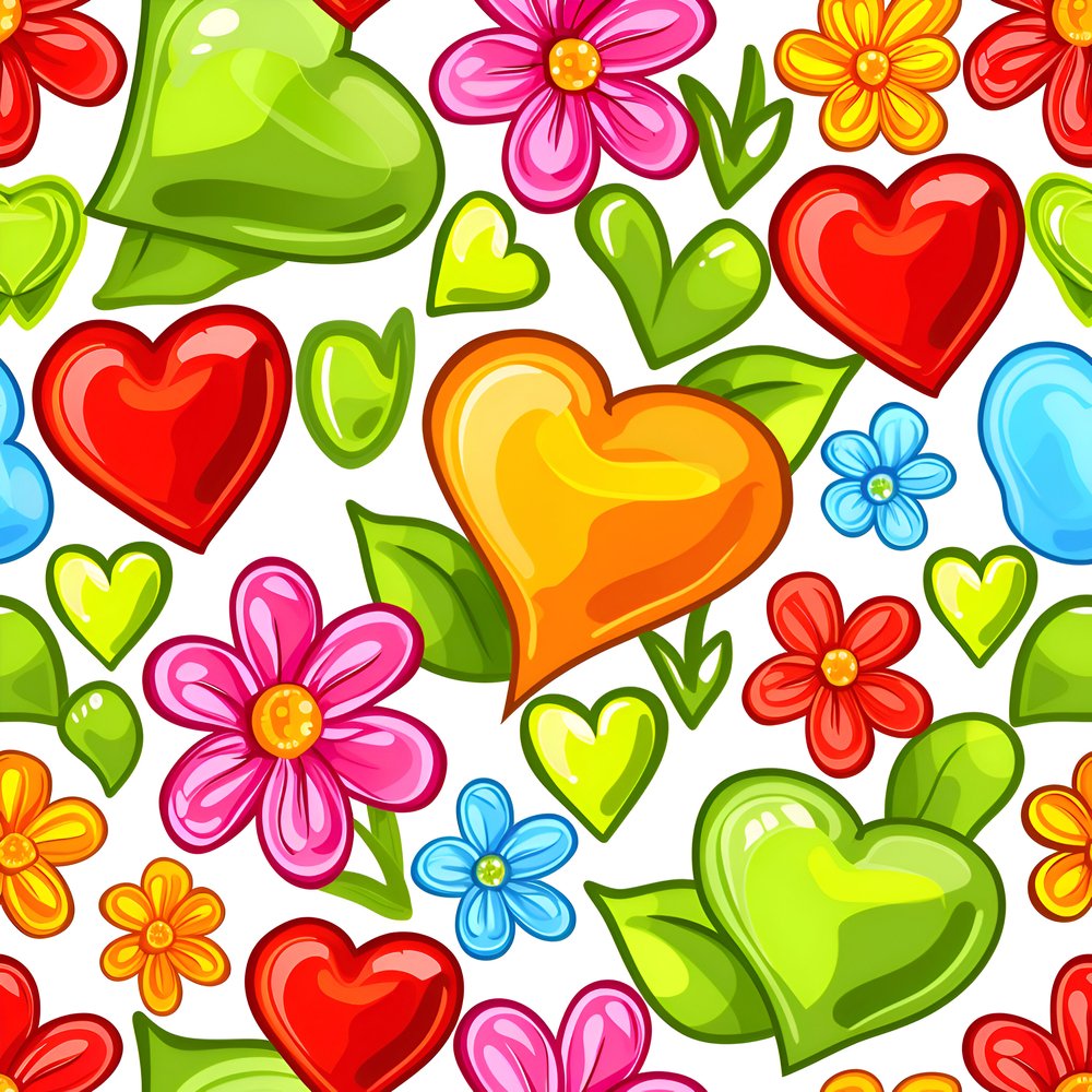 Sweet Floral Doodle Hearts Pattern #4 Fabric