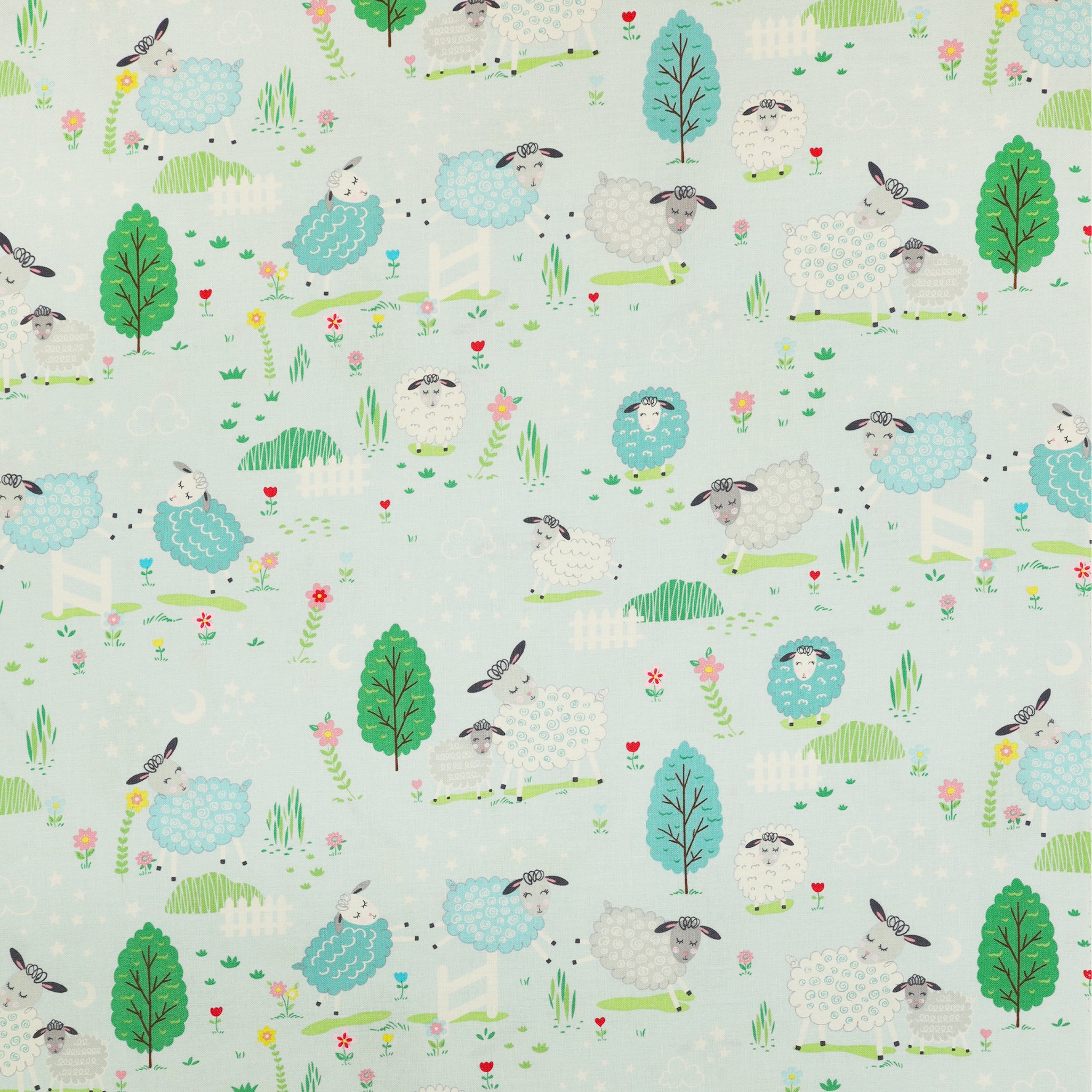 Sweet Little Lamb Fabric Collection - Little Lamb Scenic Sky Blue
