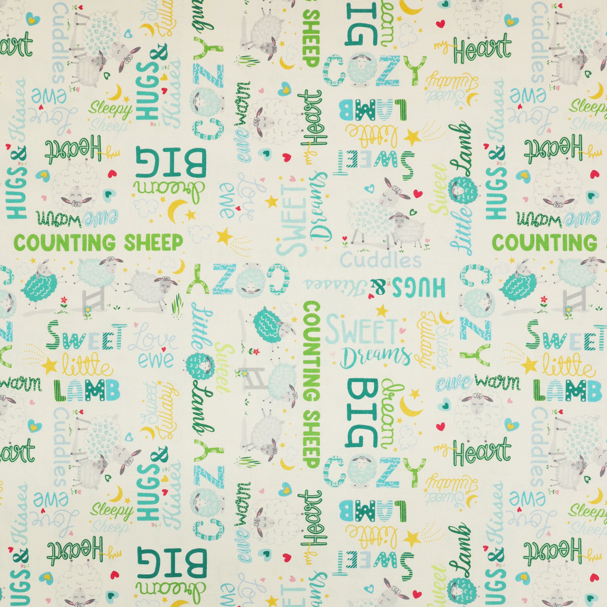 Sweet Little Lamb Fabric Collection - Sweet & Cozy Words White