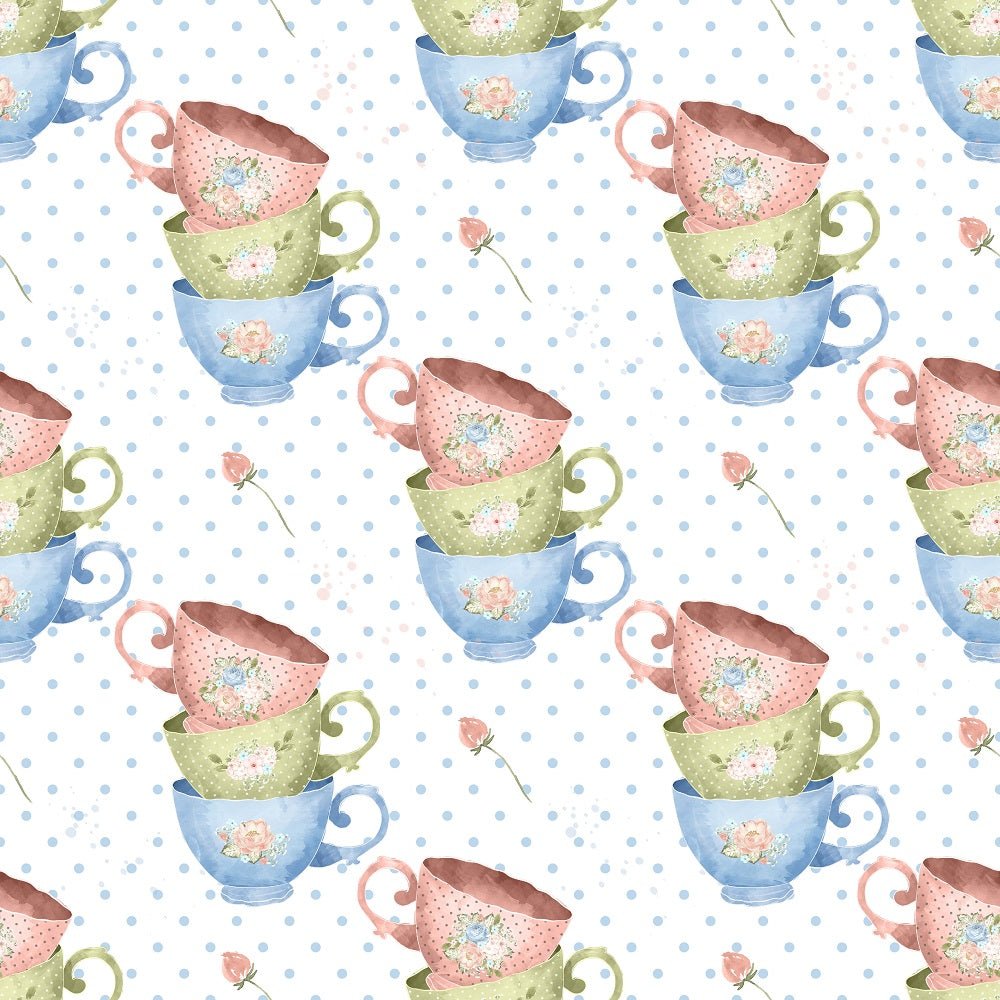Tea Time Cup Set Fabric - White