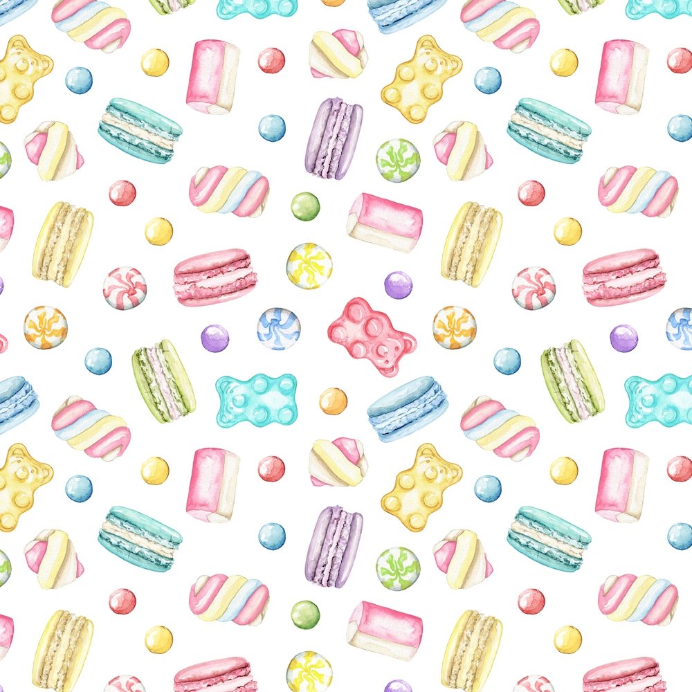 Tossed Sweets & Marshmallow Treats Fabric - White