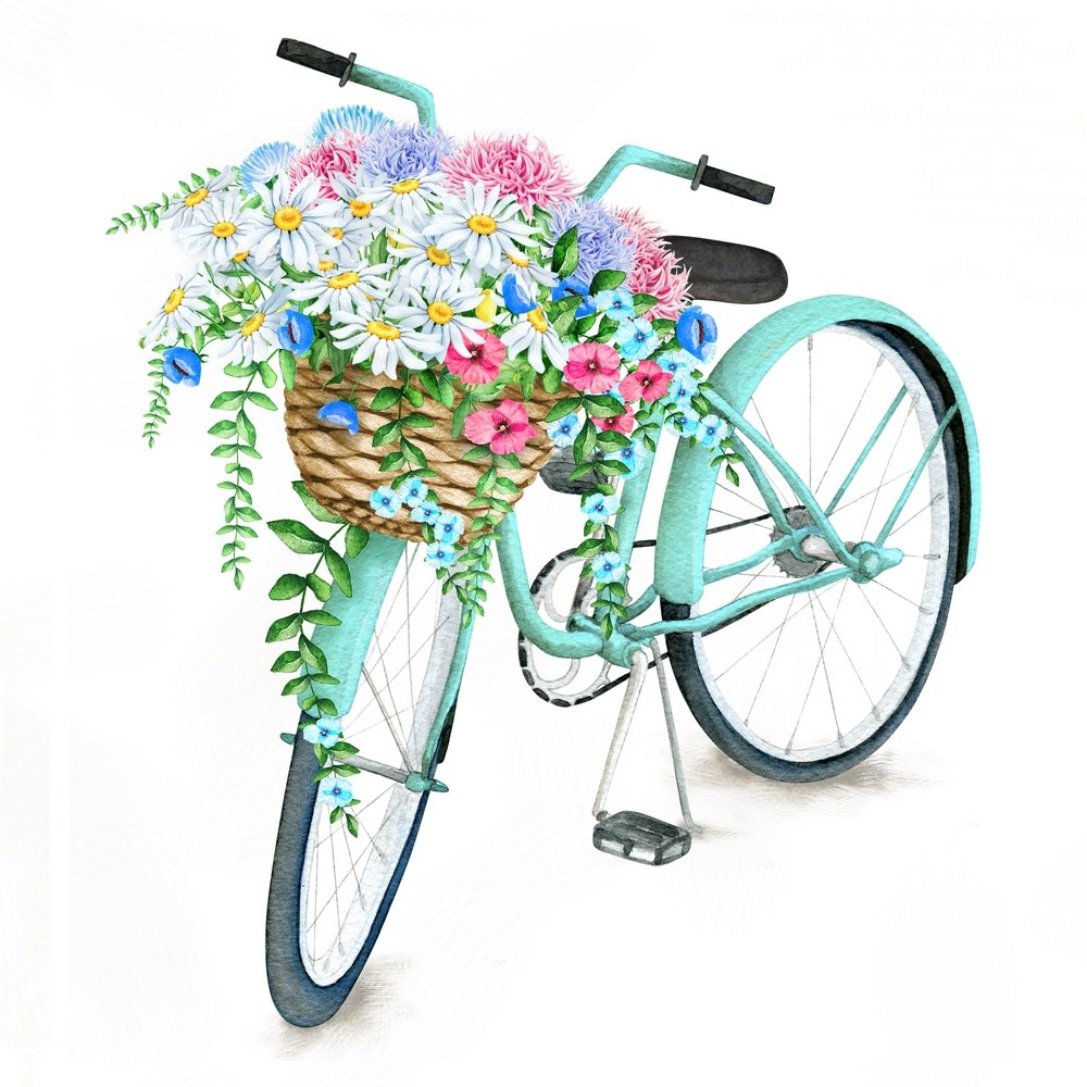 Vintage Turquoise Bicycle with Wild Flower Basket Fabric Panel